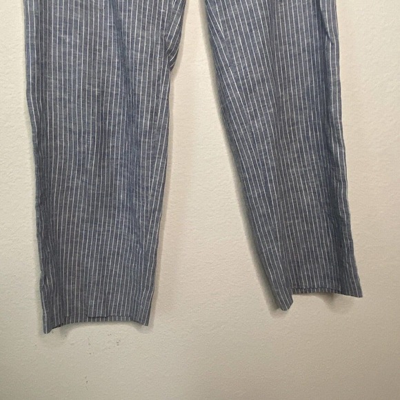 Antonio Melani Linen Cotton Blend Blue Pinstriped Belted Pants 0 - Picture 3 of 7